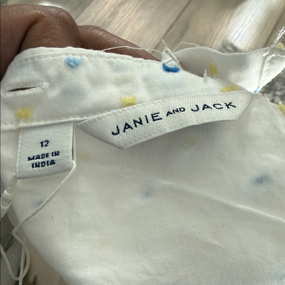 Janie and Jack White Sundress with Blue and Yellow Dot Print - Picture 2 of 3
